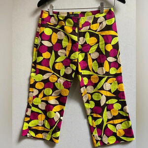 Ideology Linen Cotton blend leaf mural capris pants Sz 4